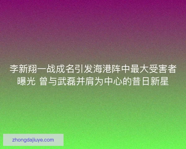 李新翔一战成名引发海港阵中最大受害者曝光 曾与武磊并肩为中心的昔日新星